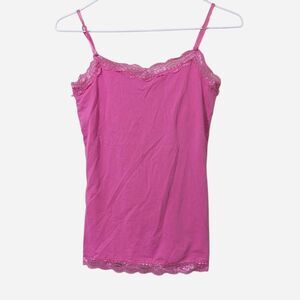 Y2K Style Red Camel Pink Lace Cami Top With Lace Trim And Built In Small Bra